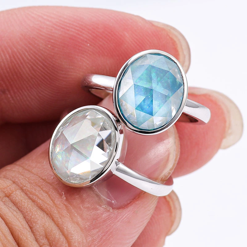 Wholesale Fashion Jewelry 3ct Opal Synthetic Stone Oval Rose Cut 14k White Gold Engagement Rings For Women 1