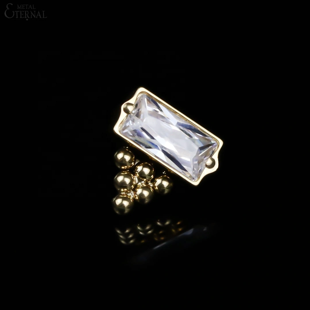 Eternal Metal Pvd Gold Astm F136 Titanium Rectangular Zircon Threaded Ends Piercing Jewelry 1