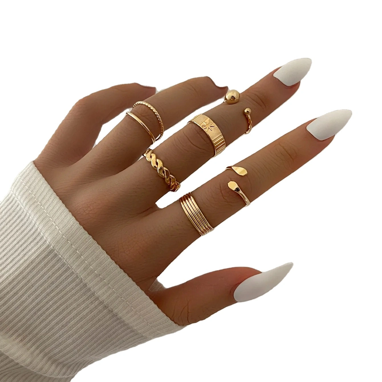 Wholesale Fashion Ring Six Piece Suit Silver Plated Luxury Ring Set1 1
