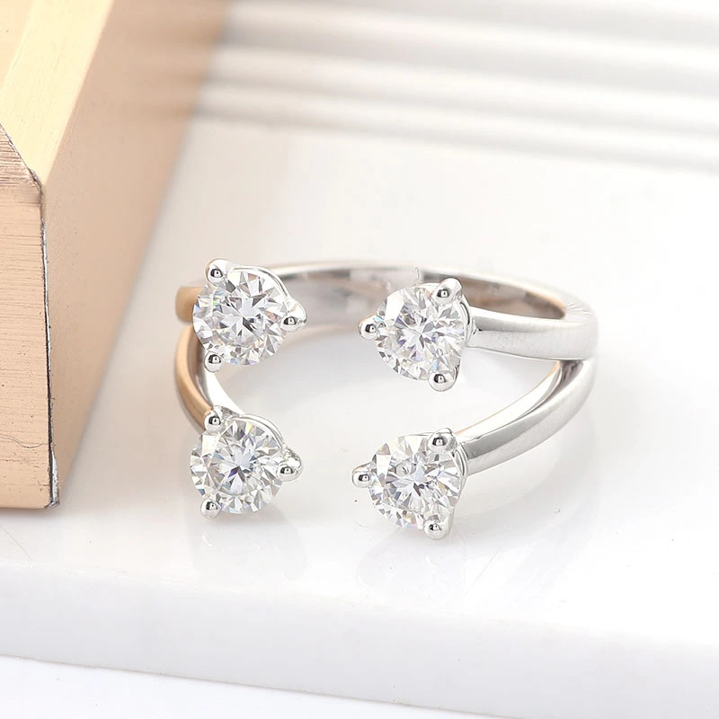 Ring à 4 pierres ouverte 14K Gold White Split Open Open Band Unique Band Statement Statement Stacking Band Open Moisanite Band 1