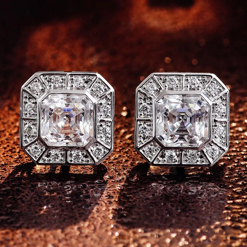 10k 14k 18k Solid White Gold Asscher Cut 2ct Moissanite Stud Earrings Fashion Stud Diamond Earrings 1