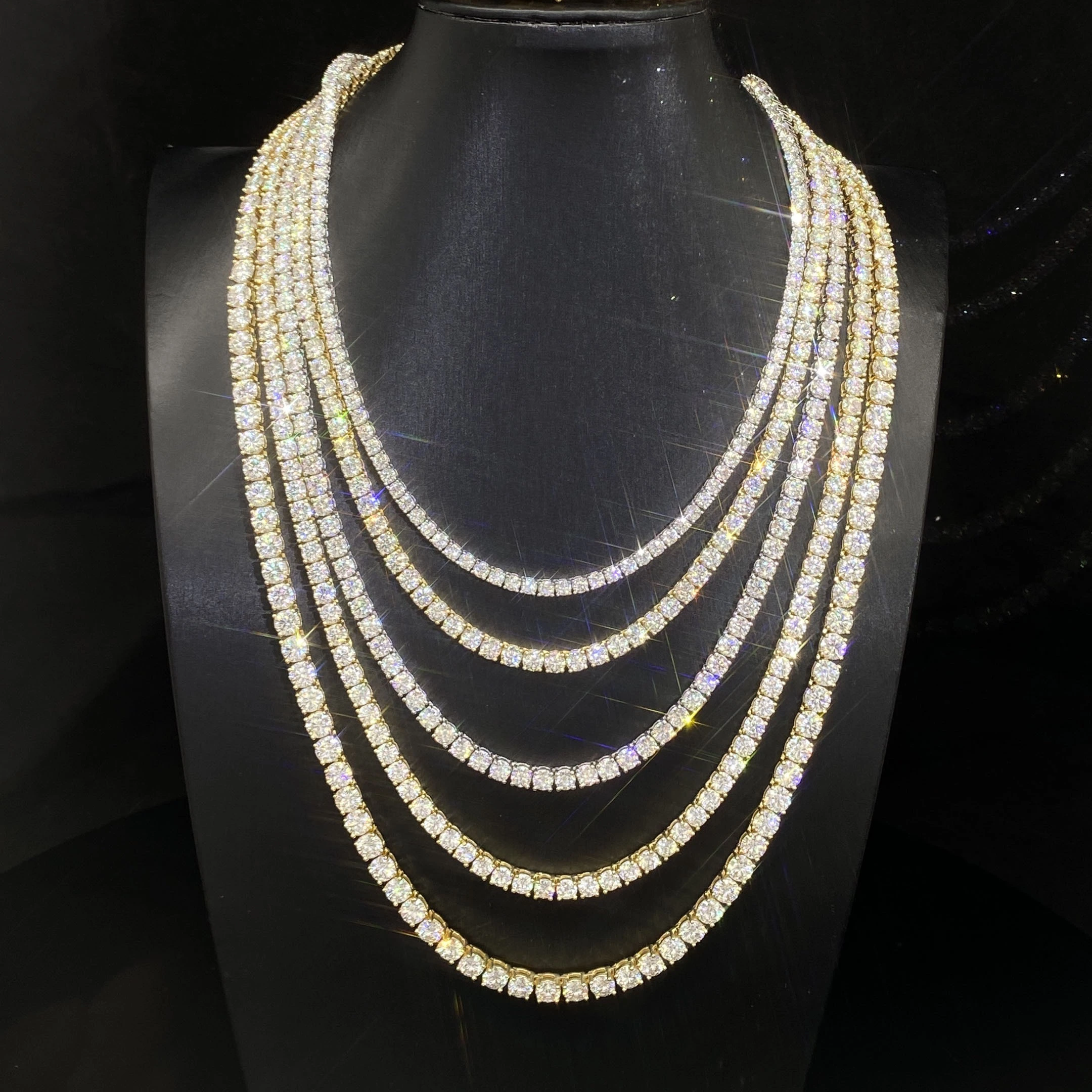 Großhandel D VVs rund 3mm 4mm 5 mm 6 mm Männer plattiert Weißgold Moissanit -Tenniskette S925 Sterlingsilber 1