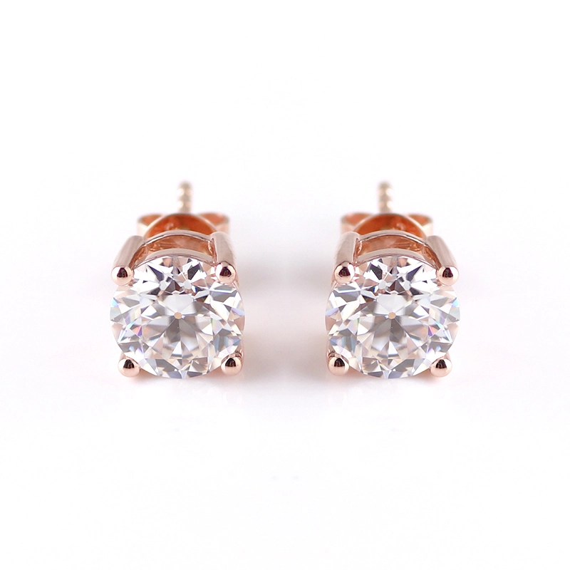 Boucles d'oreilles élégantes de 14 km en or rose avec diamant Moisanite à coupe ronde 1,2 carats 1