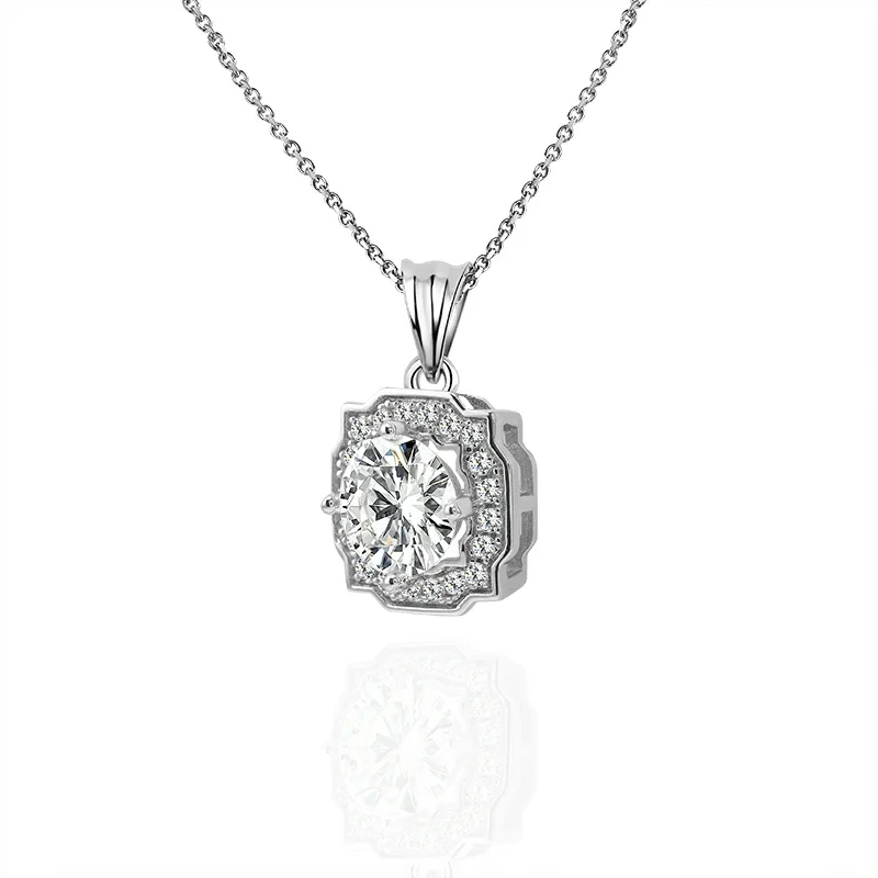 2025 Moissanite Necklace 0.5 Carat 5 Mm 18k White Gold Plated Silver D Color Round Brilliant Cut Halo Pendant Necklace For Women 1