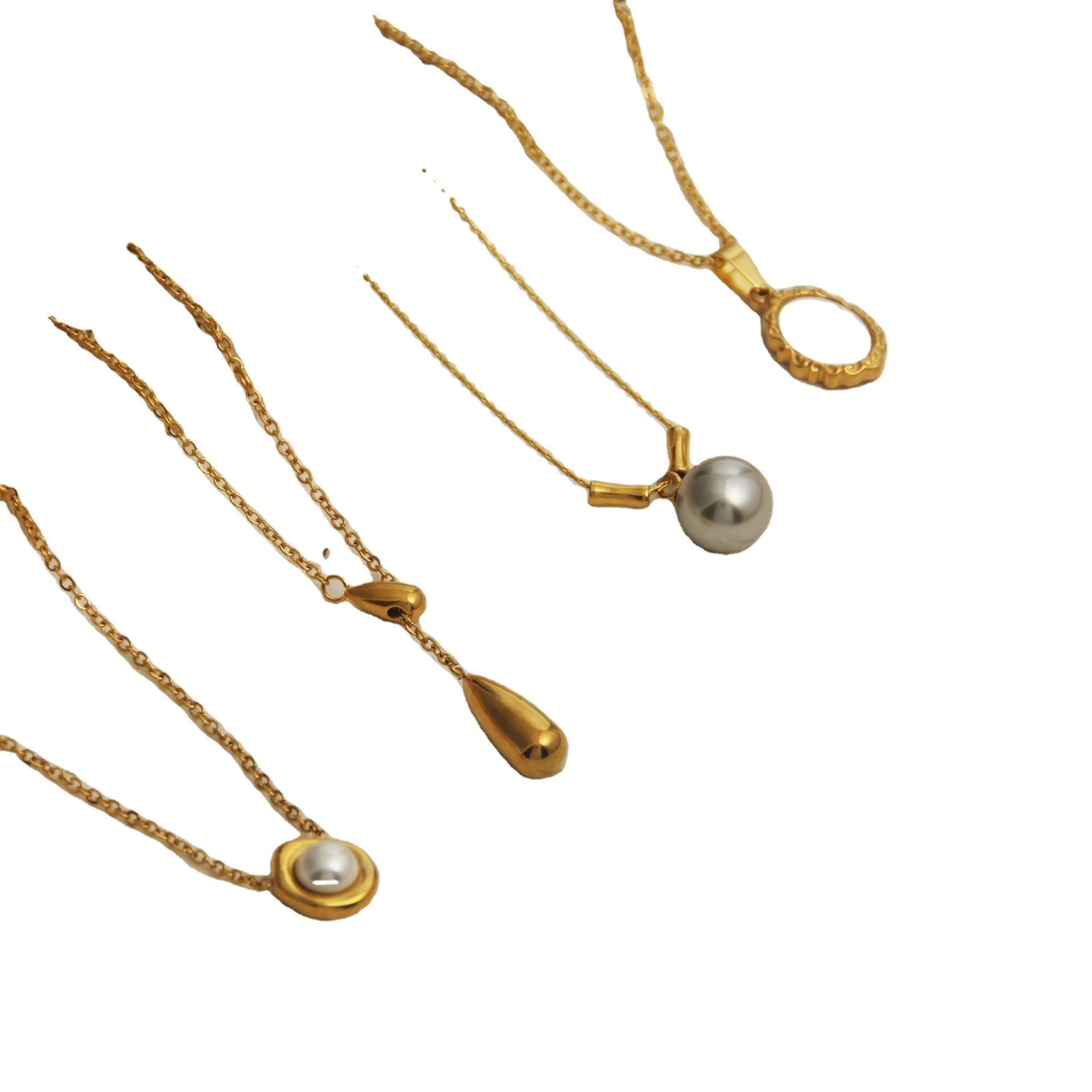 Wholesale New Retro Style Necklace Romantic Pearl Water Droplet Pendant Women's Titanium Steel Necklace 1