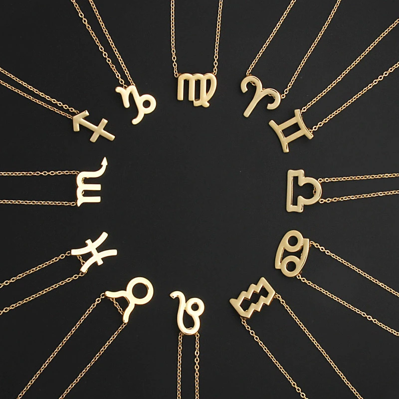 Female Elegant 12 Zodiac Sign Necklace Clavicular Chain Pendants Charm Gold Chain Choker Astrology Necklaces 1