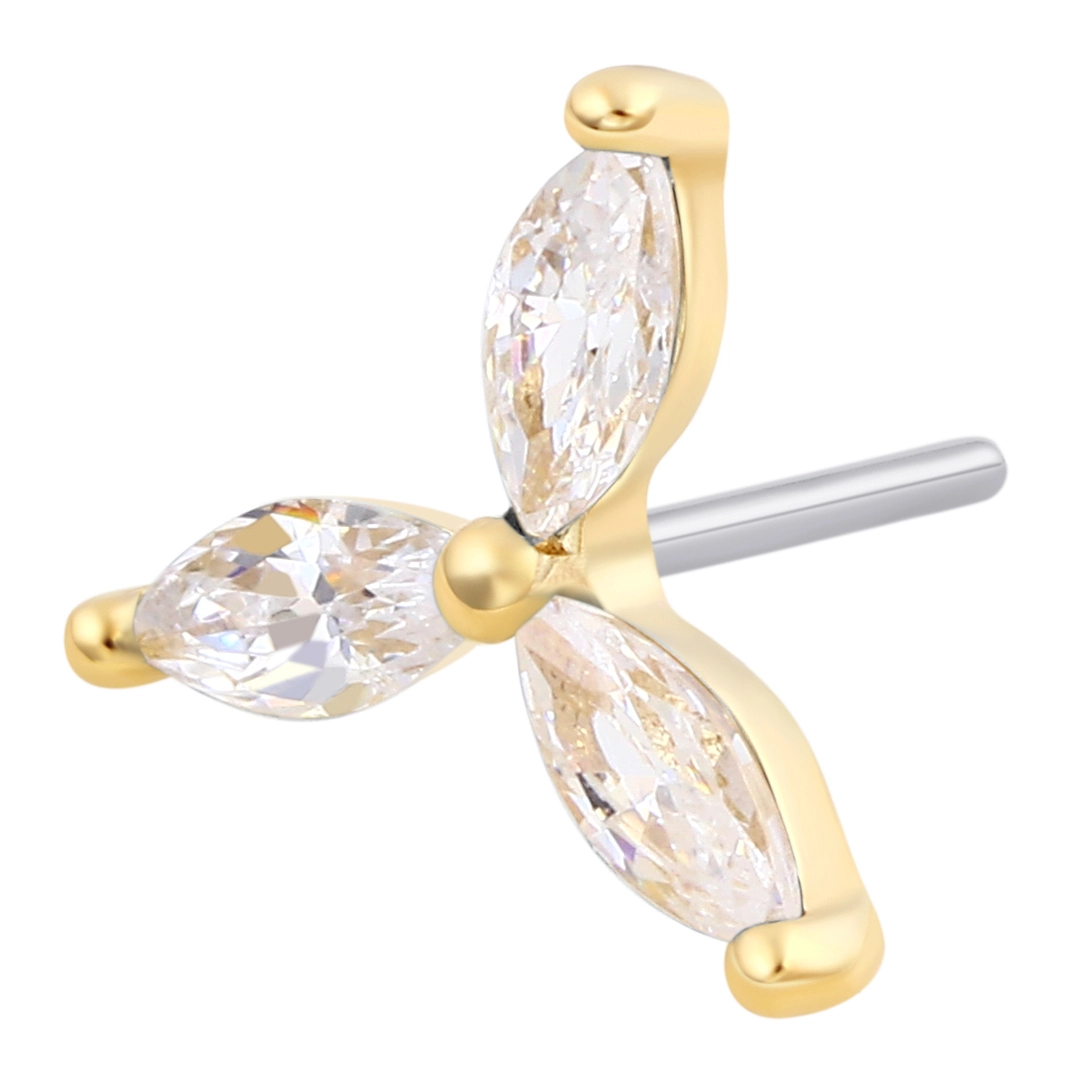 Eternal Metal Flower Shape 14kt Solid Gold Threadless Prong Set 5a Clear Cz Top Earring Nose Piercing Jewelry 1