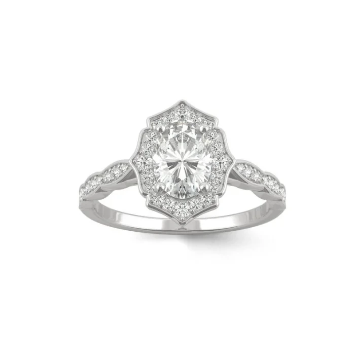 Bague en or blanc massif 18 carats avec moissanite taille brillant ovale 5 x 7 mm, 1 ct au centre 1
