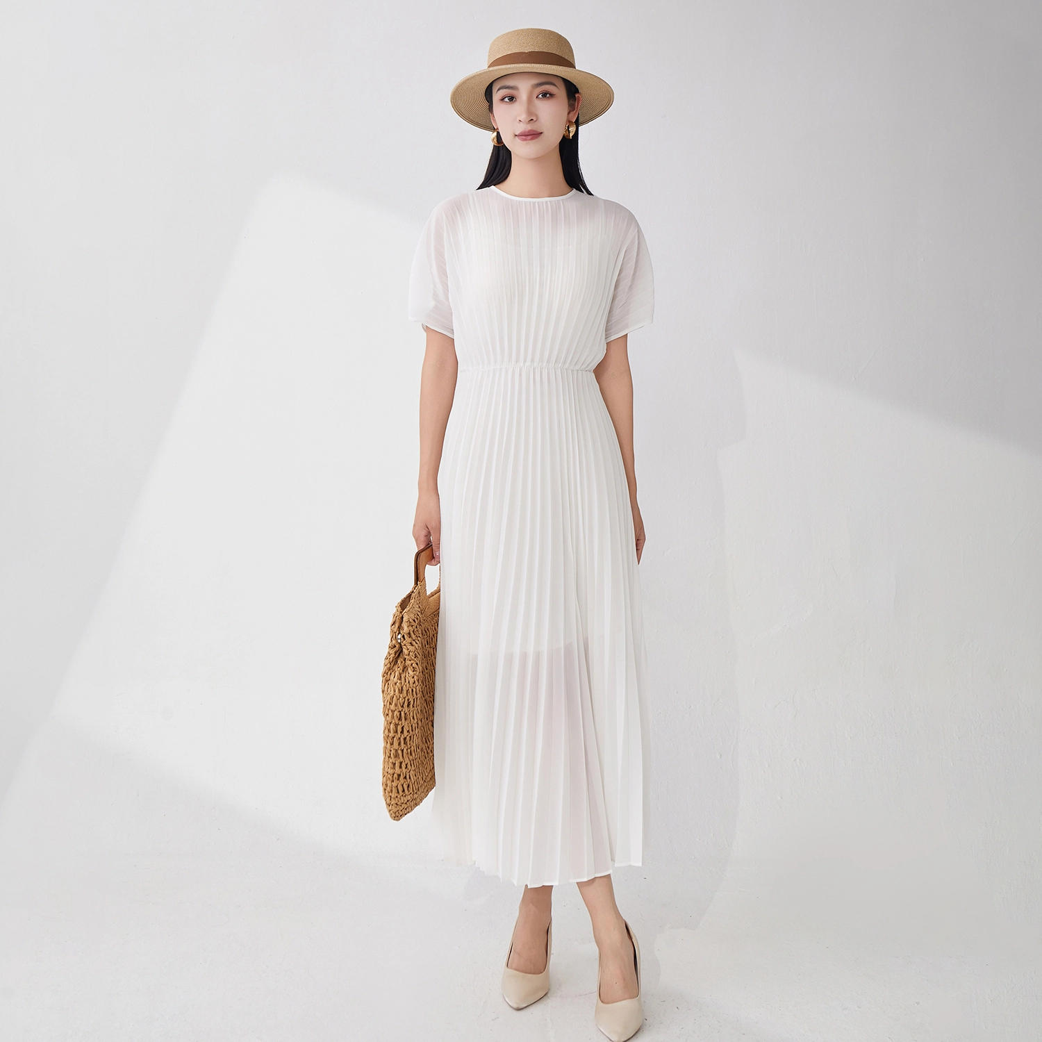Customizable Women’s Chiffon Pleated Dress – 2025 New Arrival, Elegant Holiday Style with Lining, Wholesale Available 1