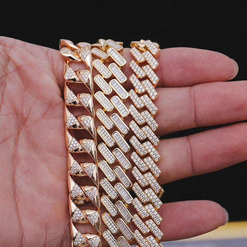 Provence High Quality Iced Out Diamond Round Cut Moissanite Miami Cuban Chain 10kt Real Cuban Chain 1