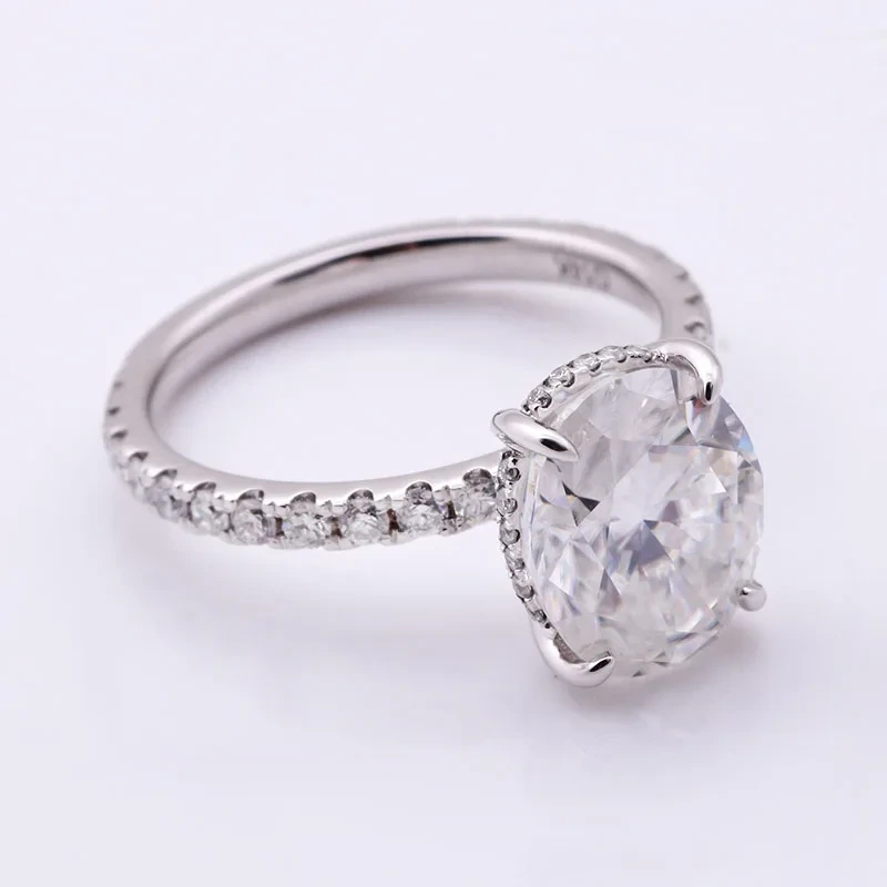 Anneau ovale rempli d'or 9x7 mm D-VVS1 Anneau de diamant Moisanite ovale 14K Bague de fiançailles ovale en or blanc 1