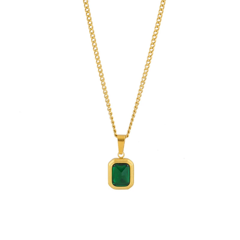 French Minimalist Emerald Pendant Necklace Luxury 18k Gold Jade Pendant Necklace Boutique Jewelry Stainless Steel Necklace 1