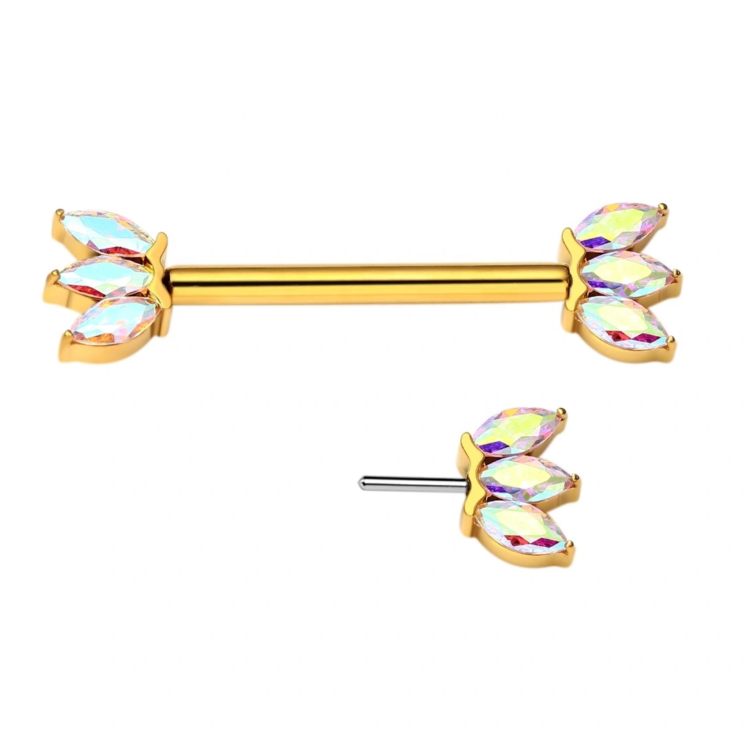 Eternal Metal Astm F136 Titanium Threadless Nipple Bar With Marquise Ab Zircon Piercing Jewelry 1