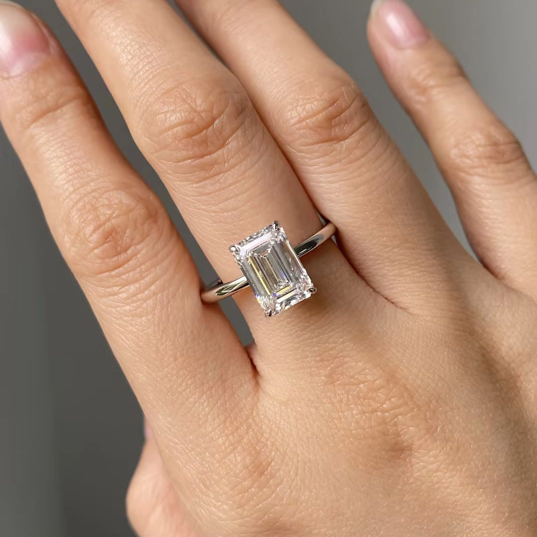Provence Jewelry 14k/18k White Gold G Color Vs1 4.0ct Emerald Cut Cvd Lab Grown Diamond Bridal Engagement Ring 1