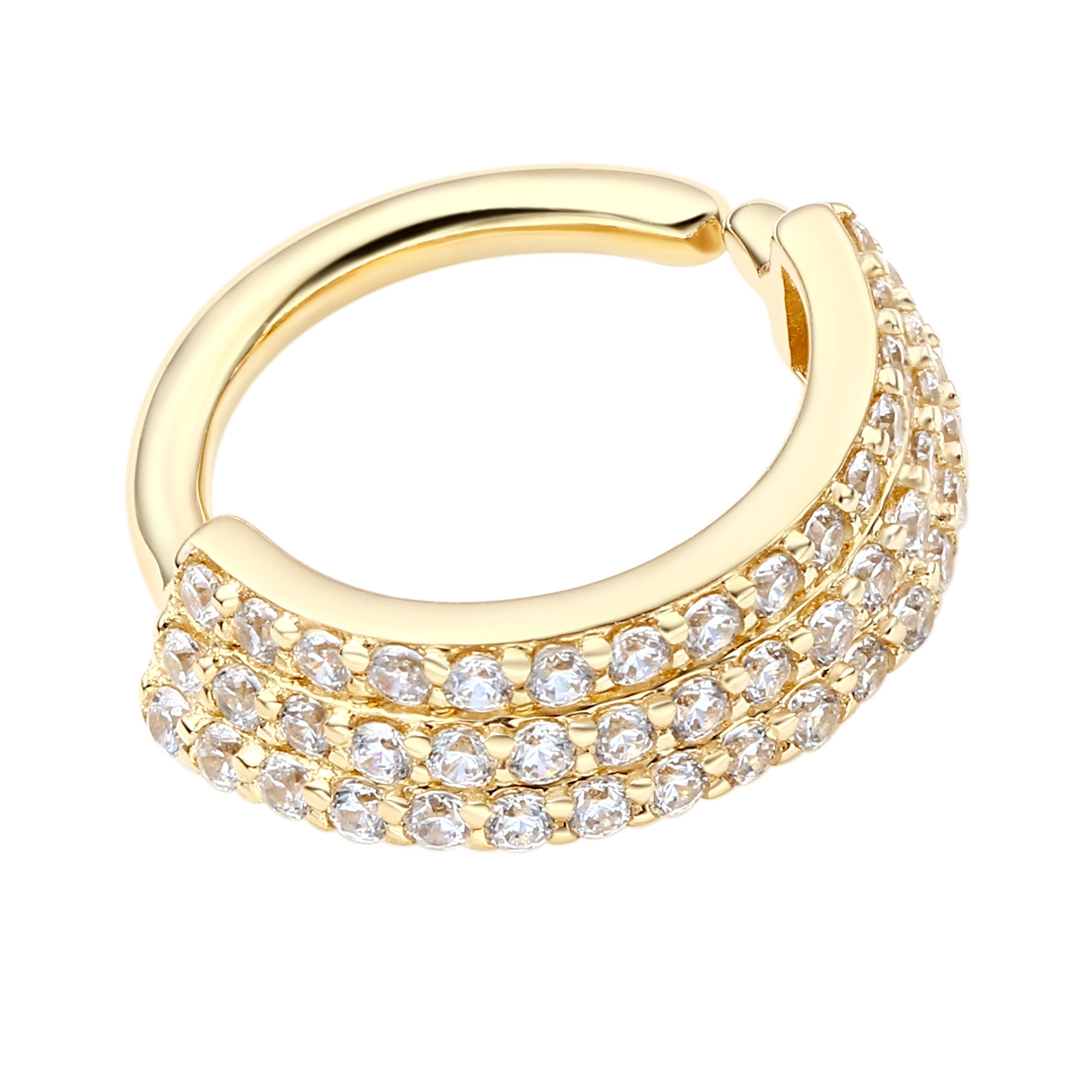 Eternal Metal 14k Solid Gold Multi-row 5a Cz Paved Forward Facing Earnose Hoop Navellabret Piercing Seamless Ring Jewelry 1