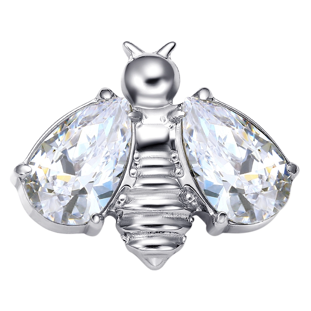 Eternal Metal Astm F136 Titanium Bee Shape With Zircon Wings Internally Threaded Flat Labret Piercing Jewelry 1