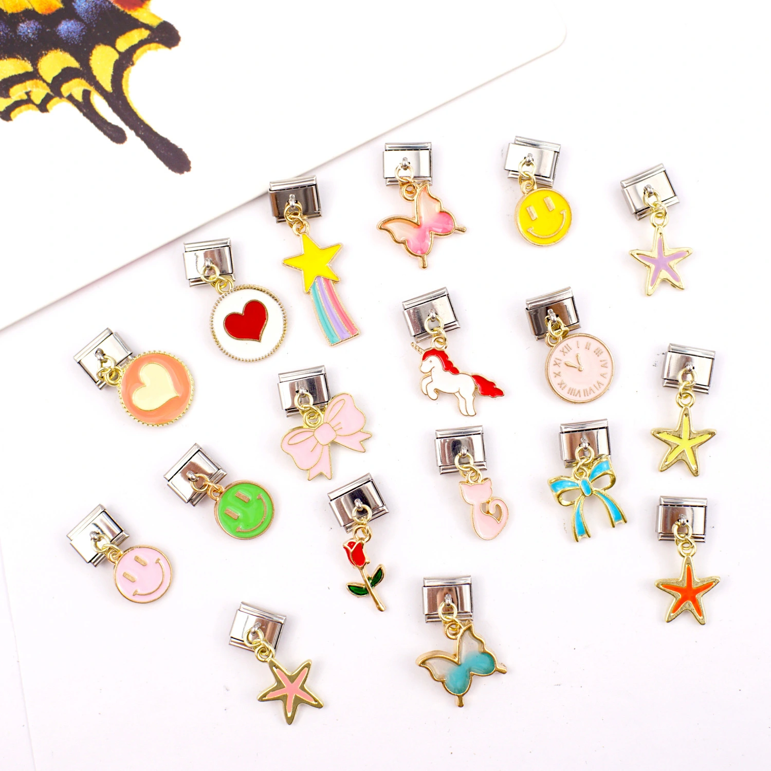 2025 Diy Personalized Multi Colored Starfish Bow Heart Pendant 304 Stainless Steel Italian Charm Bracelet 9mm * 10mm Module 1