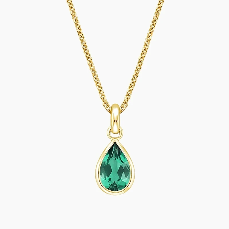 14k Yellow Gold Teardrop 5*8mm Lab Emerald Pendant Necklace 1