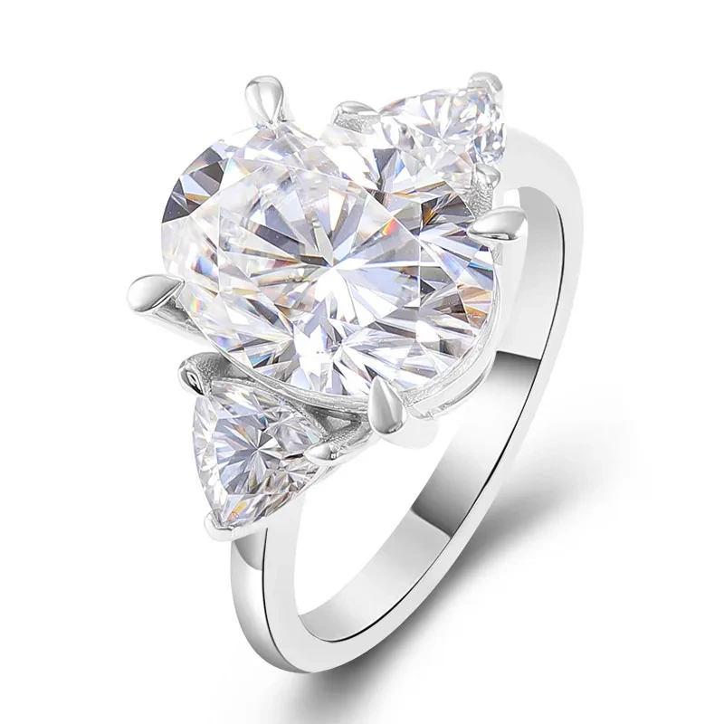Bague de fiançailles en or jaune/blanc/rose 14 carats avec moissanite taille ovale 4 carats 1