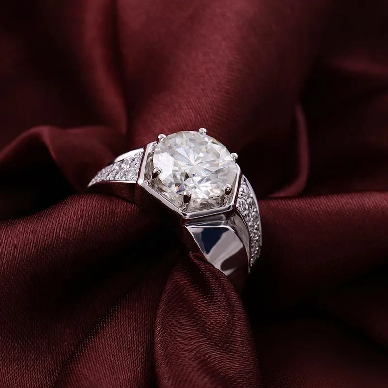 Joyas de moda Sterling S925 Moissanite Diamond 3CT Center 6Prongs Hombres anillo de boda chapado en oro para novio 1