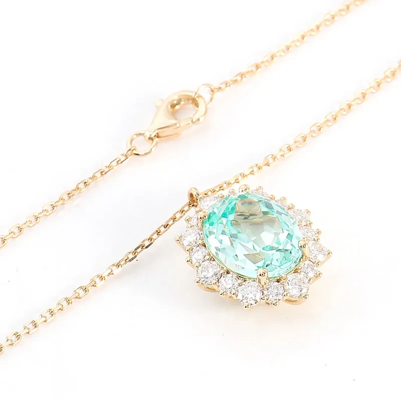 Certificat GRC de chaîne en or jaune personnalisé 5.69 Carat OVAL Aquamarine Collier pendentif bijoux de pierres précieuses 18K Bijoux en or jaune 1