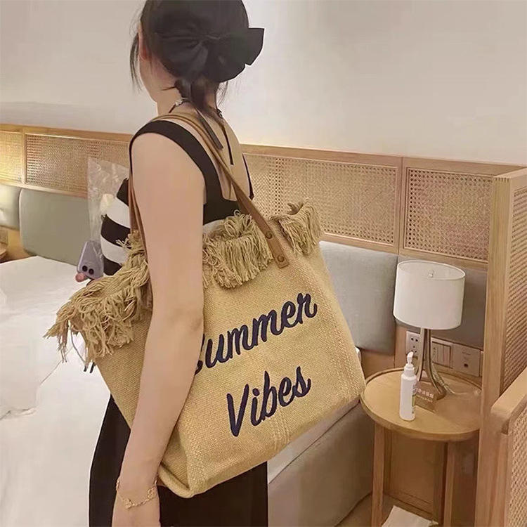 Wholesale New Handbag Simple Beach Travel Bag Ladies Canvas Single Shoulder Tote 7