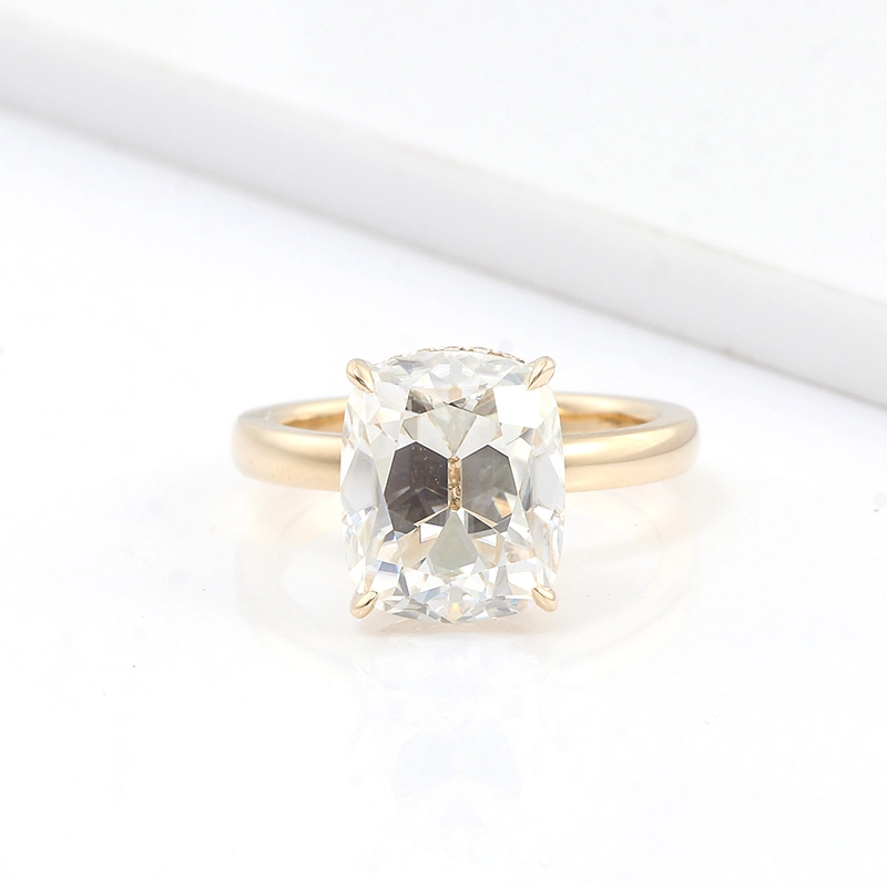 Alliances pour femmes en or jaune véritable 14 carats, forme allongée, taille coussin antique, 9 x 11 mm, moissanite 1