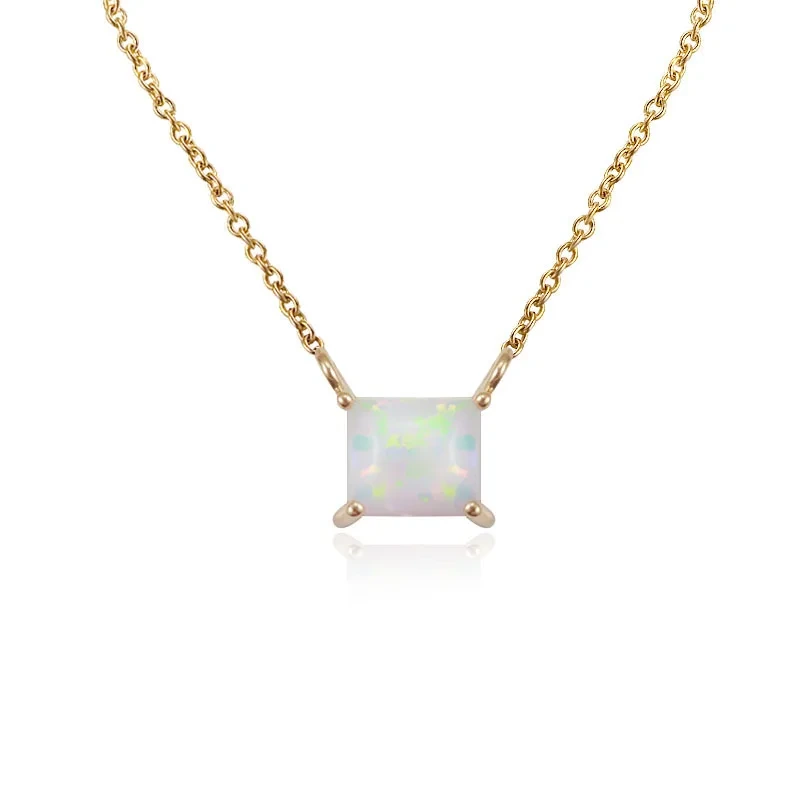 Solo Baguette Opal Necklace 14k Solid Gold Minimalist Pendant Necklace Delicate Dainty Necklace Birthday Gift 1