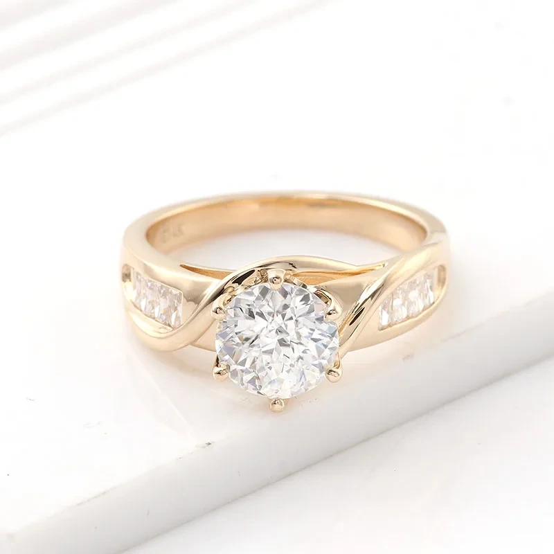 Bague de fiançailles en moissanite ronde de 2 ct avec coupe ronde incolore et bague de mariage en moissanite en or massif 14 carats, bijoux fins 1