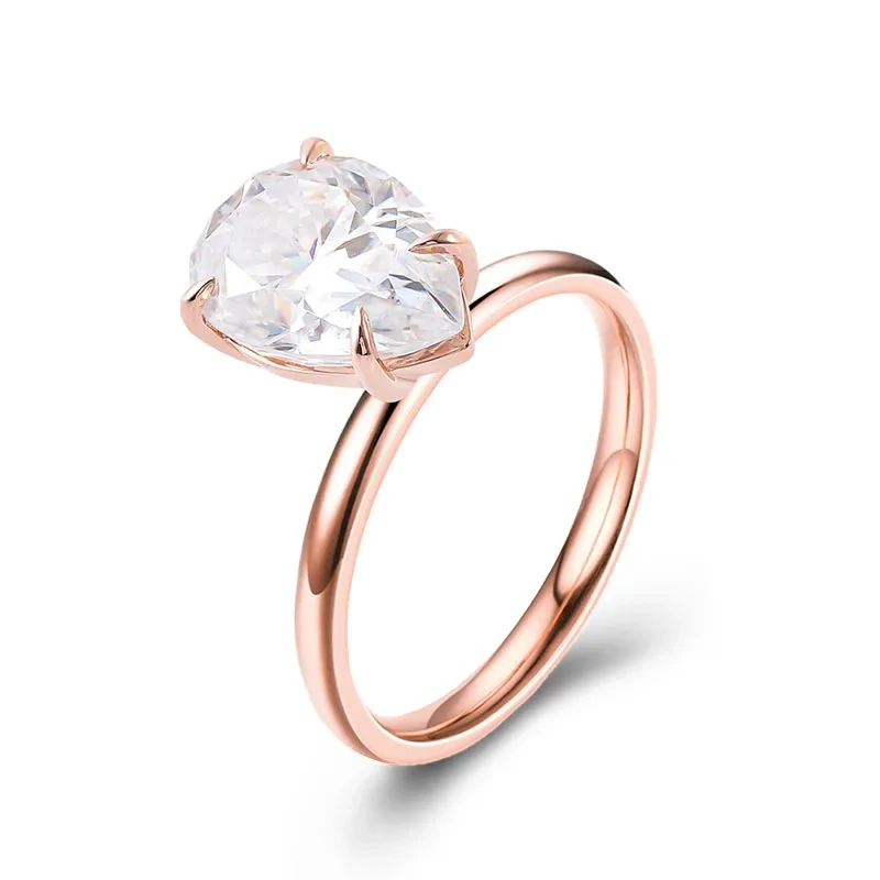 Anillo de compromiso de oro de 14 quilates y 18 quilates con corte de pera y moissanita de oro macizo de 3 quilates DEF 1