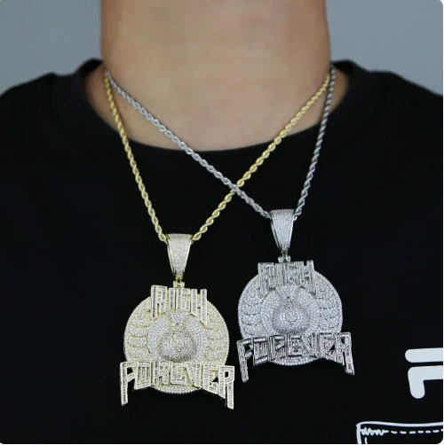 Bling Moissanite/lab Diamond Letter Hip Hop Iced Out Prong Setting Rich Forever Pendant Necklace For Men Silver 18k Gold Plated 1