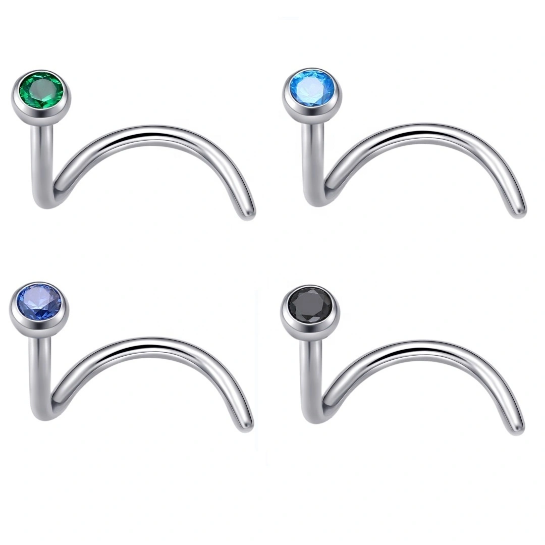 Eternal Metal Astm F136 Titanium Bezel Setting Cz Nose Screw Piercing Jewelry 1