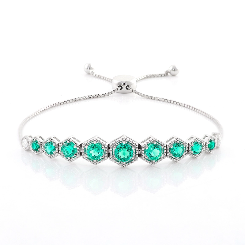 Lab Grown Emerald & Moissanaite Bracelet 10k Solid Gold Green Stone Bracelet Delicate Bracelet In Real Gold Special Gift F 1