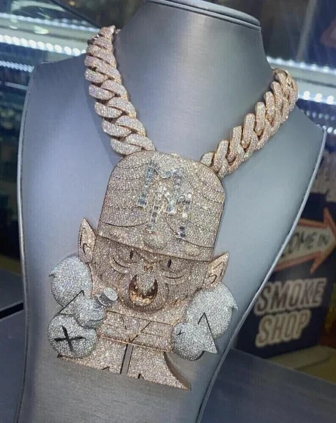 Cartoon Halskette Hip Hop Anhänger anpassen VVS Moissanit Simuliertes Diamant 925 Rose Sterling Silber Anhänger für Herren 1