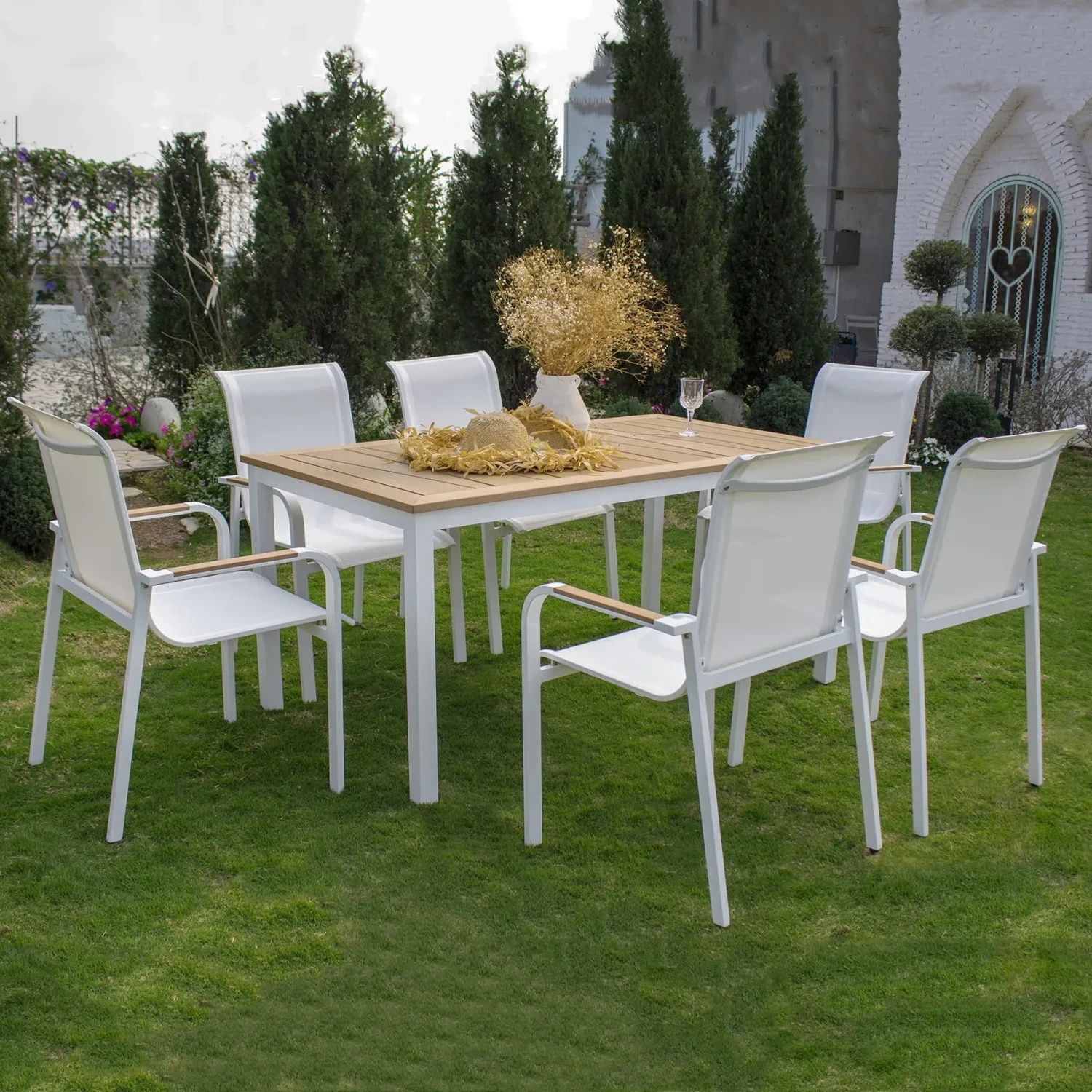 Hotel Furniture Restaurant Dining Set Outdoor Table & Chairs Metal Patio Chairs Aluminium Garden Dining Set 1