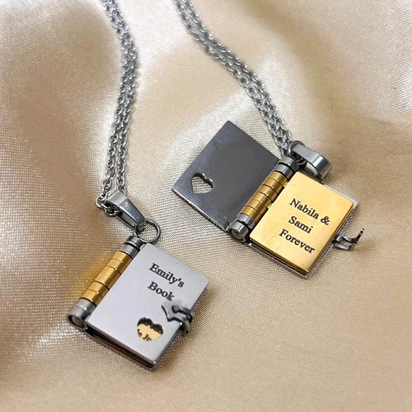 Wholesale Fashion Stainless Steel Couple Necklaces With Engraved Characters Diy Opening And Closing Photo Albums Love Letters 1