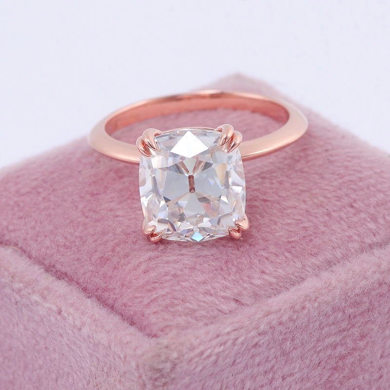 4.5CTW وسادة الألغام القديمة Cut Def Moissanite Solitaire خاتم للمشاركة خاتم زواج فريد 1