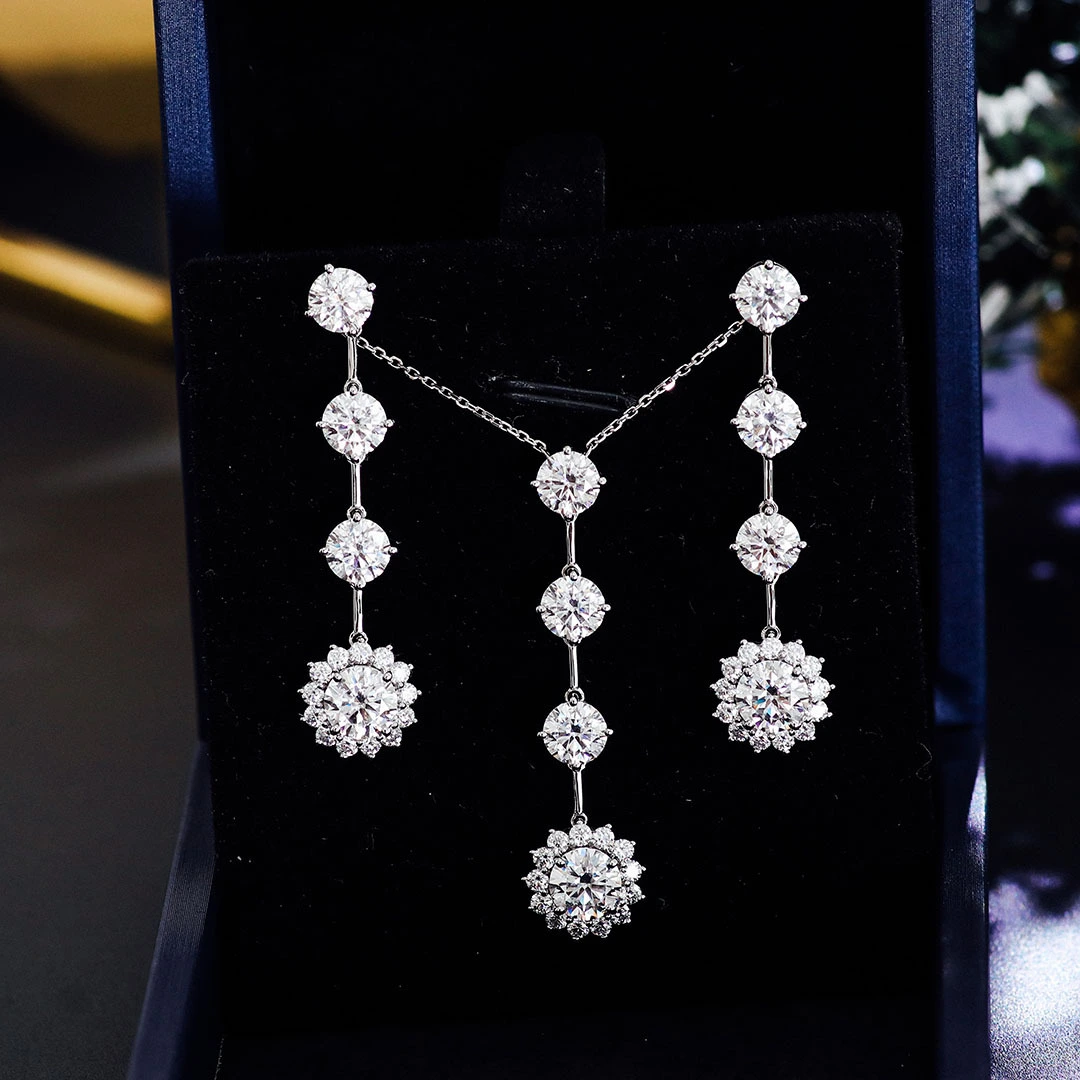 10k 14k 18k White Solid Gold Iced Out Round Brilliant Cut Vvs Moissanite Earrings Women Party Earrings Set 1