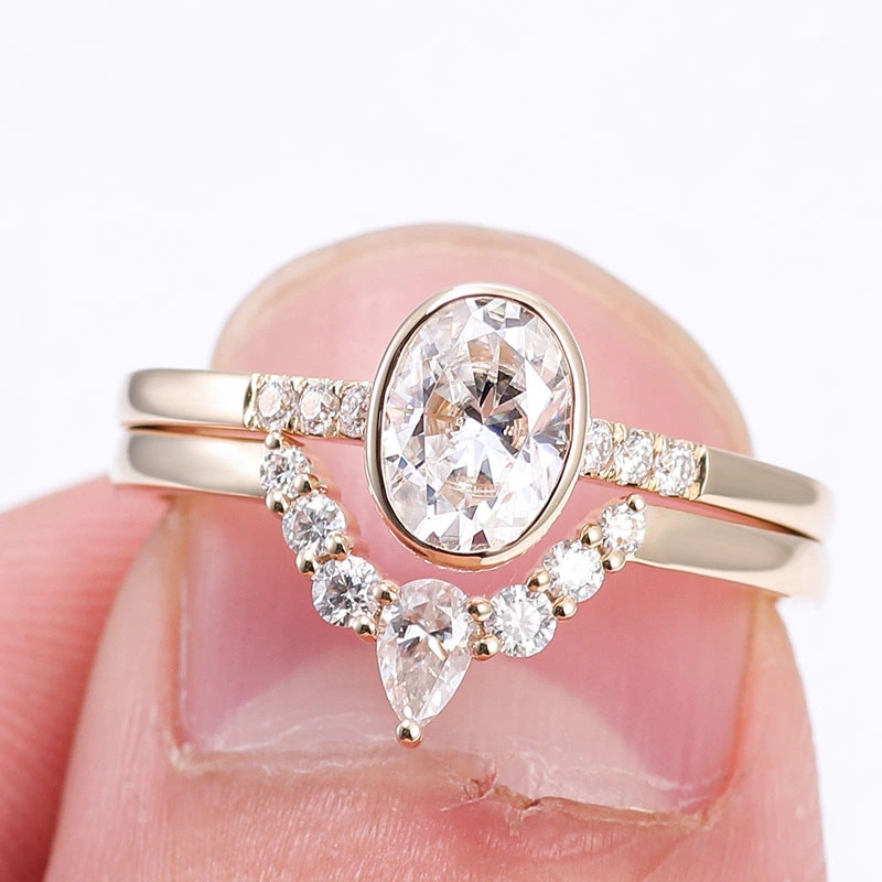 1ct Def Color Oval Cut Moissanite Diamond Ring Set Gra Certified 14k Gold Engagement Rings For Women Moissanite 1