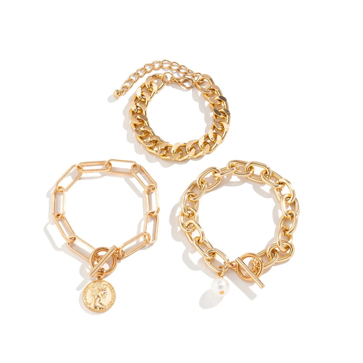 Sweet Cool Diverse Portrait Imitation Pearl Bracelet Set Personality Cross Chain Hand Ornament Female 1