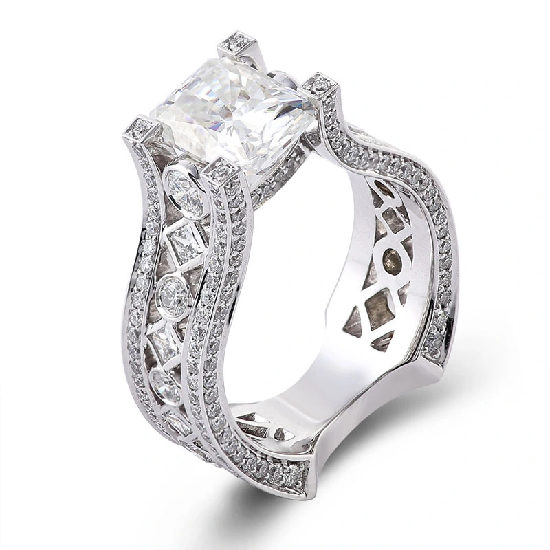 Customalized Wholesale 14K White Gold 2CT Radiant Cut Custom Moisanite Engagement Anneau de mariage Real Gold Jewelry Ring 1