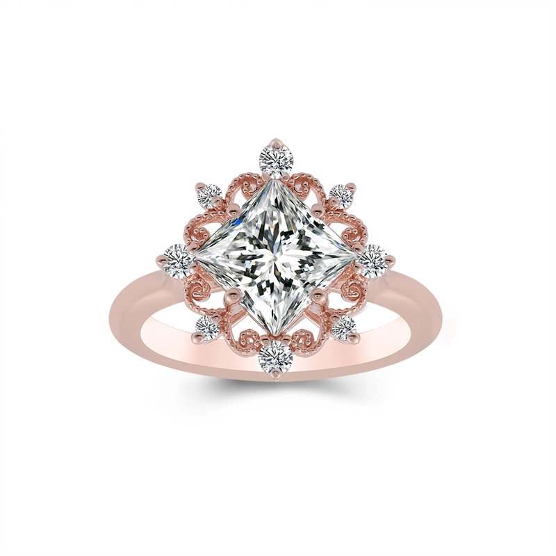 Provence vintage 14k jaune or et 14 carats anneau de mariage en or rose princesse Coup Moisanite Diamond Ring Jewelry Gift 1