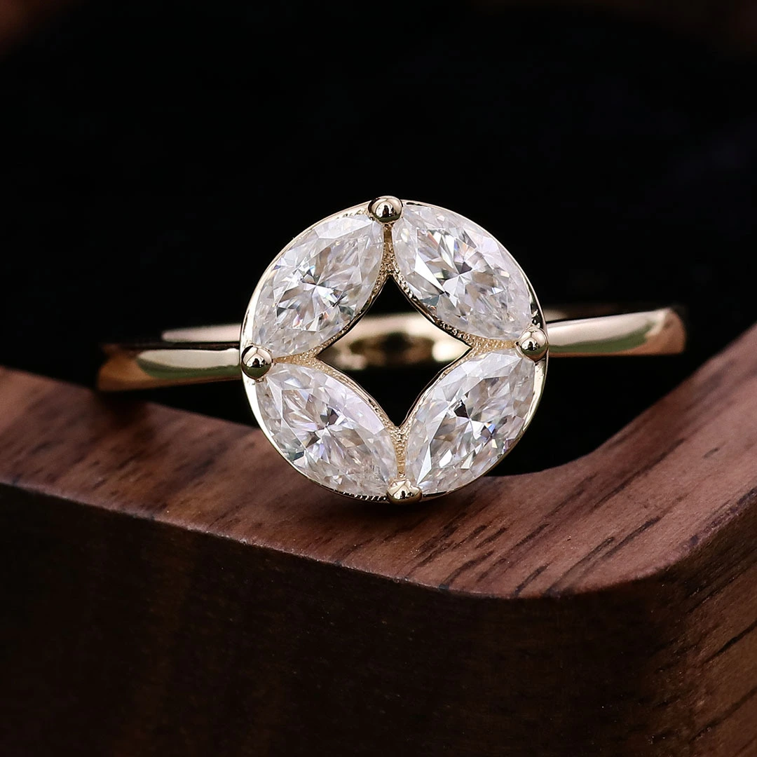 4 piezas Marquesa Cut Moissanite Def VVS 10K 14K 18K Gold de oro sólido Anillo de diamante de diamantes Anillo de compromiso de joyería fina 1