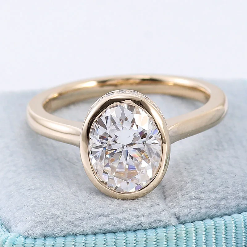 Configuración de bisel de 14k oro amarillo 2 quilates de joyas de moissanite ovaladas para mujeres regalos de aniversario de estilo simple 1