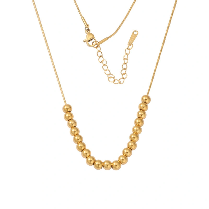 Fashionable Stainless Steel Vacuum Electroplating 18k Spherical Beaded Personalized Waterproof Pendant Pearl Necklace For Women 1