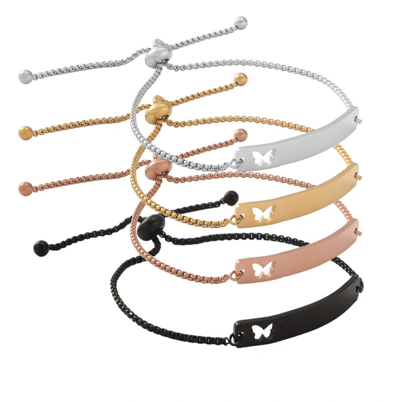 Wholesale Stainless Steel Mirror Hollow Butterfly Curved Long Adjustable Chain Bracelet Rectangle Couple Fashion Charm Bracelets 1