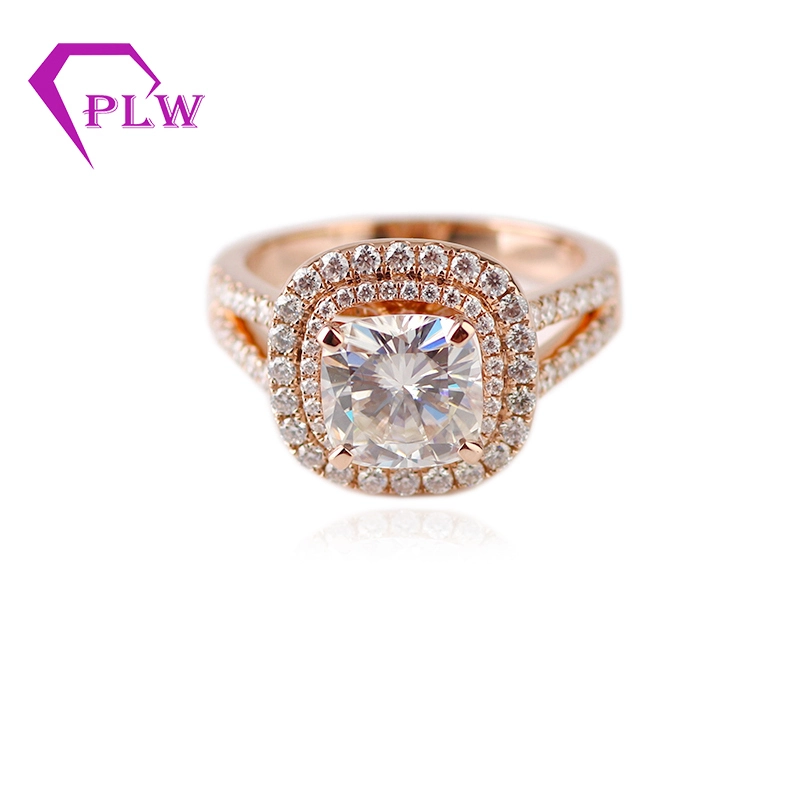 Double Halo Réglage 7 mm Coup Cut Moissanite Marine Bague pavée diamant 1