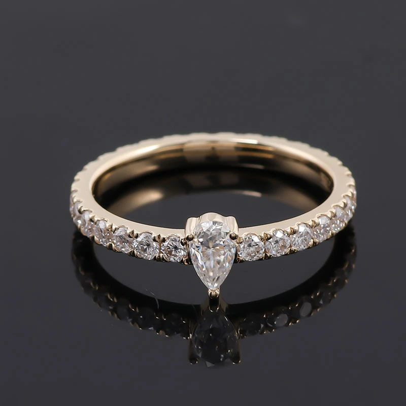 Joyería de moda de Provence Diseño simple Corto de pera Anillos de compromiso de moissanite Anillo de joyería de oro amarillo de alta calidad 1