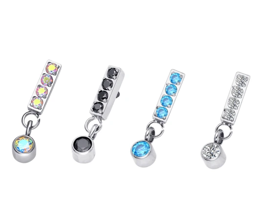 Eternal Metal Astm F136 Titanium Rectangle Shape With Zircon Dangle Internally Threaded Top Labret Piercing Jewelry 1