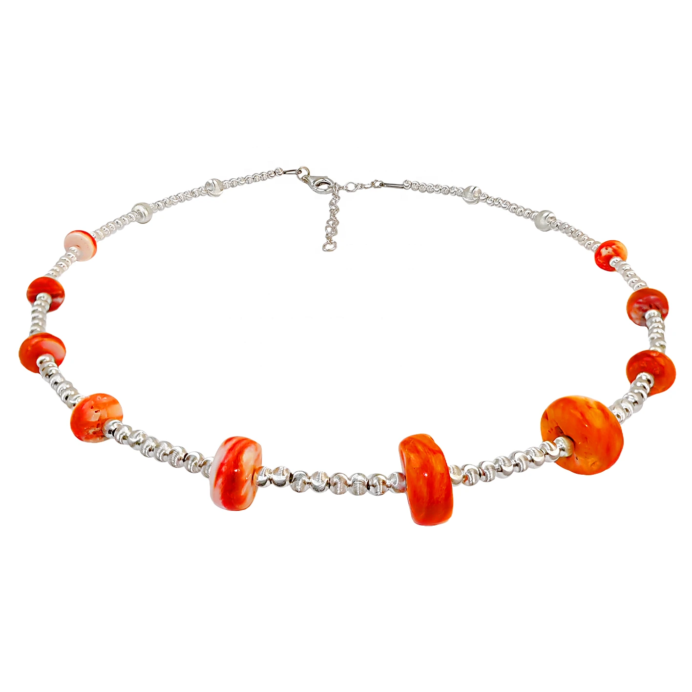 New Chinese Style S925 Silver Necklace Strings Natural Orange Spiny Oyster And Threaded Silver Beads Tradition 1